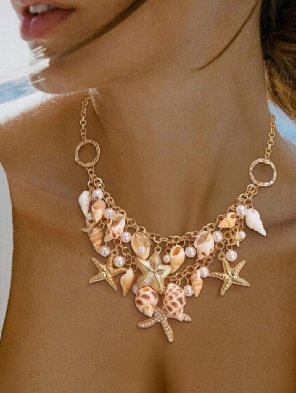 Shell Multi Stand Costume Jewelry Necklace Gold